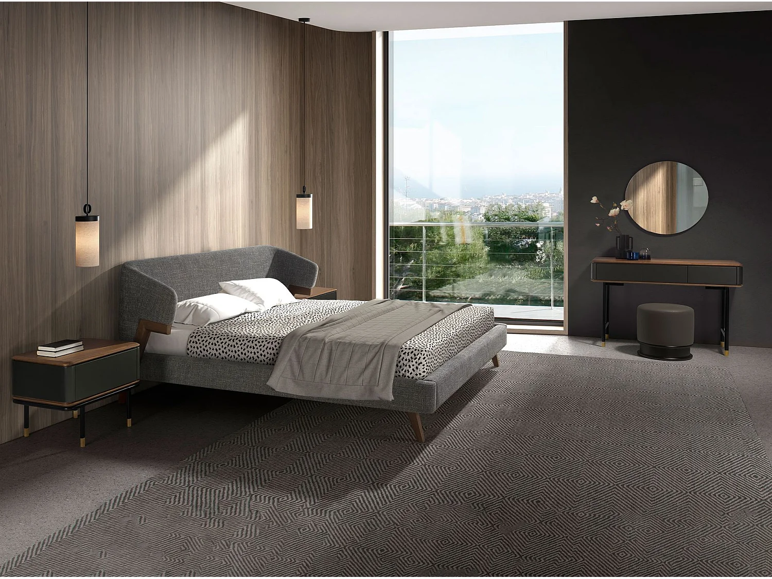 Console rectangulaire en noyer, bois gris foncé mat et acier noir 7171 ANGEL CERDA