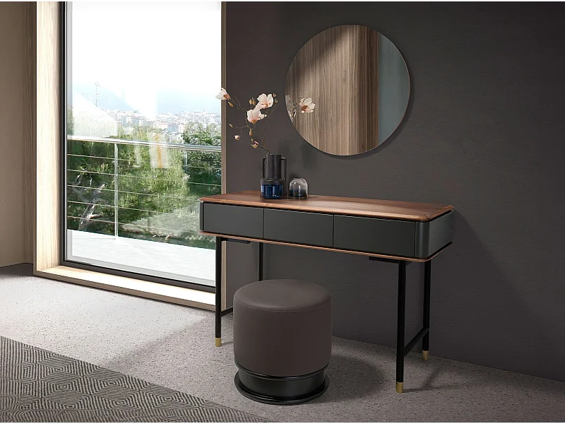 Console rectangulaire en noyer, bois gris foncé mat et acier noir 7171 ANGEL CERDA