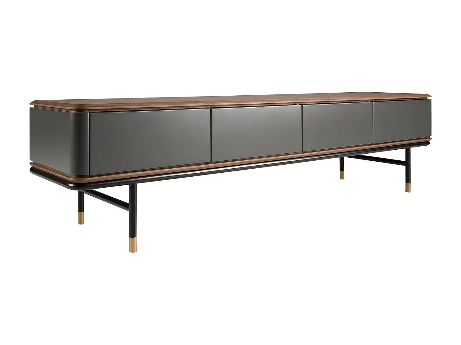 TV-meubel in mat donkergrijs hout, zwart staal en walnoot blad 3265 ANGEL CERDA