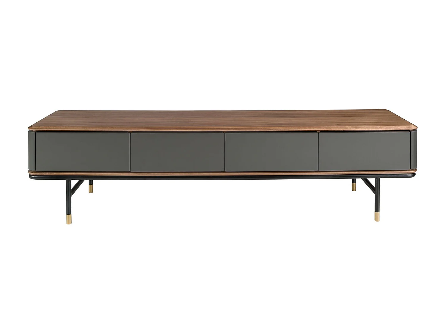 TV stand in matt dark grey wood, black steel and walnut top 3265 ANGEL CERDA