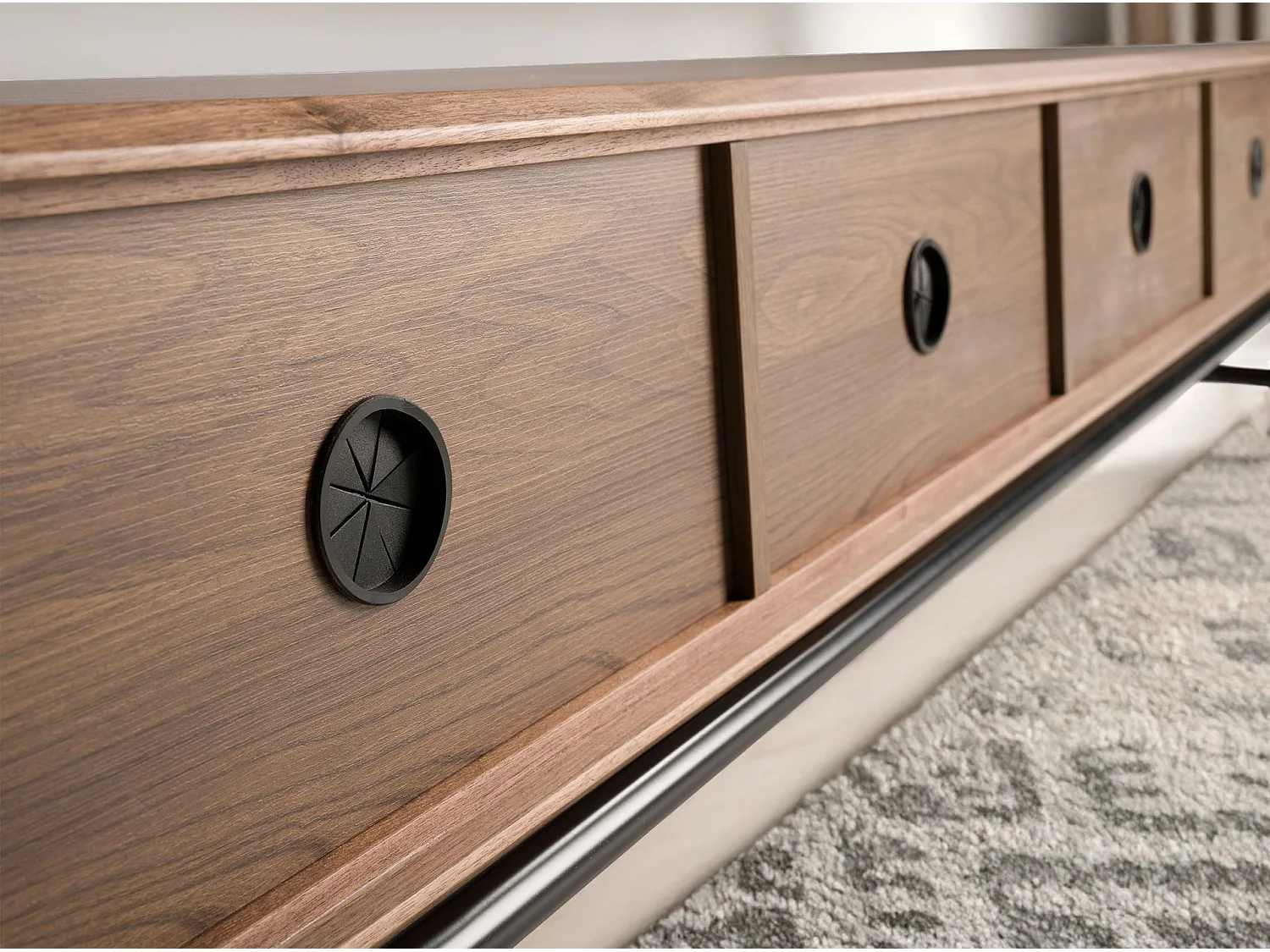 TV stand in matt dark grey wood, black steel and walnut top 3265 ANGEL CERDA