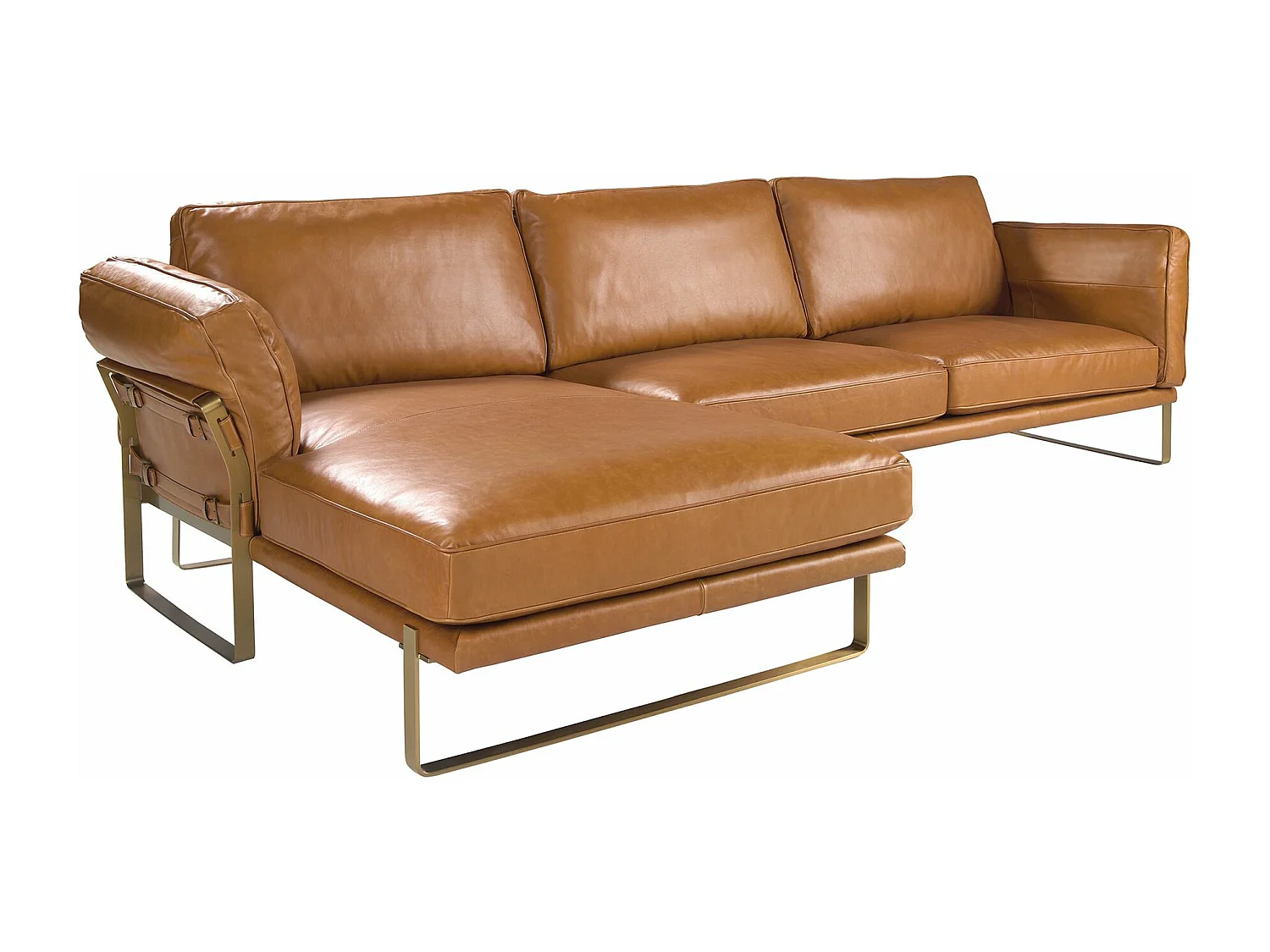 Linker chaise longue bank in camelkleurig leer