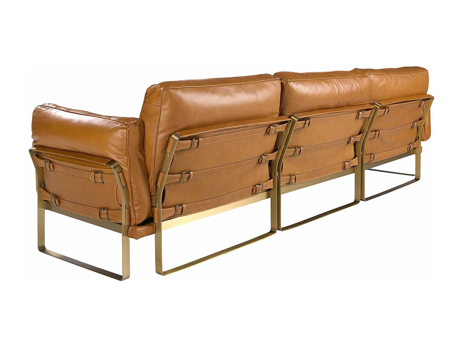 Linker chaise longue bank in camelkleurig leer