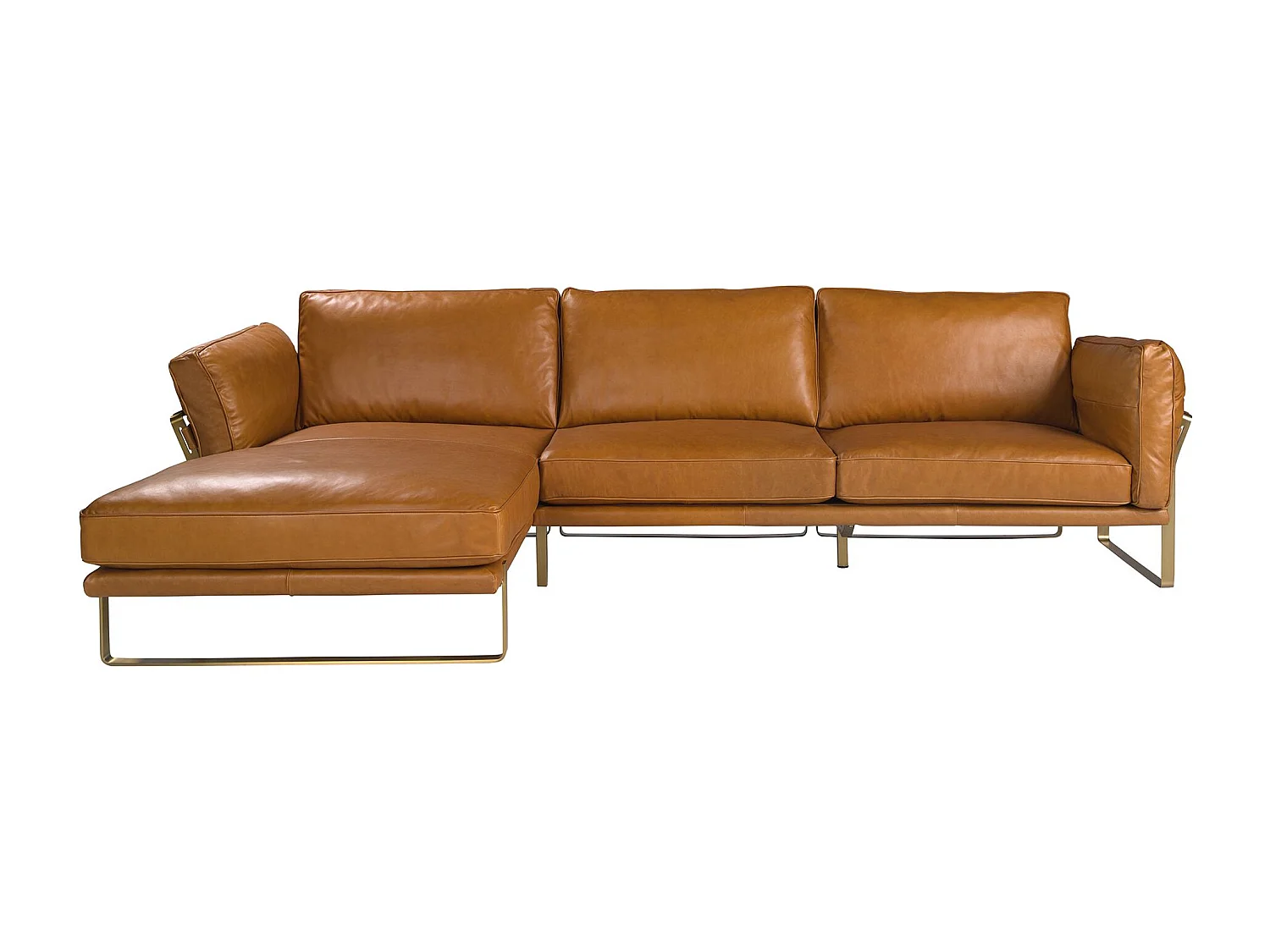 Linker chaise longue bank in camelkleurig leer