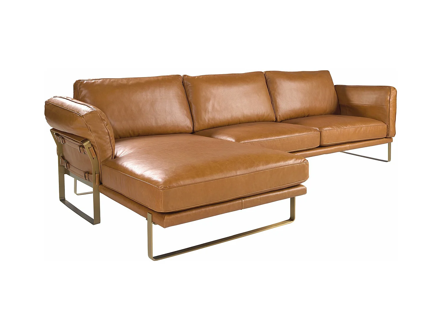 Chaise longue gauche en cuir camel