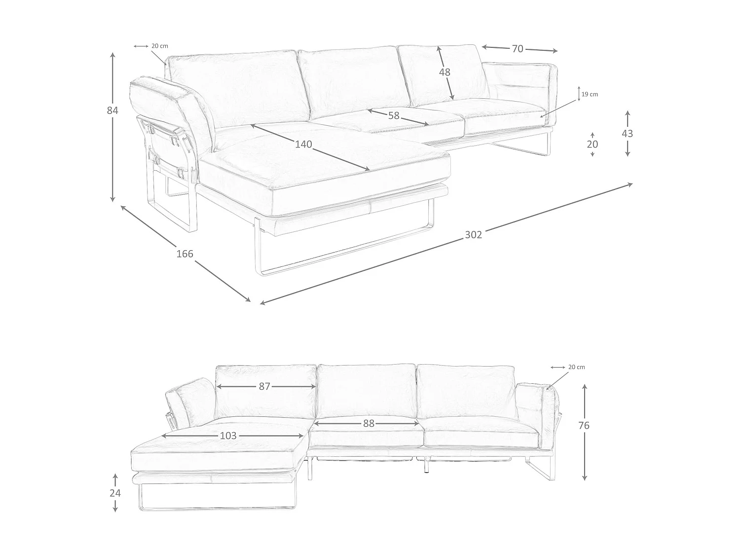 Canapé d'angle gauche en cuir camel 6231 ANGEL CERDA