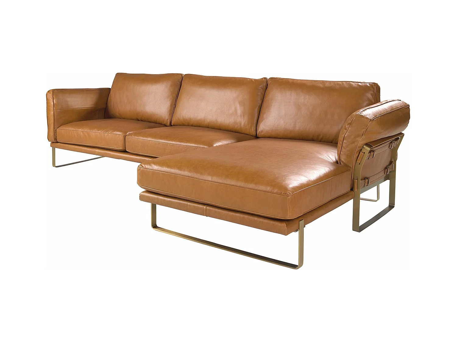 Chaise longue droite en cuir camel
