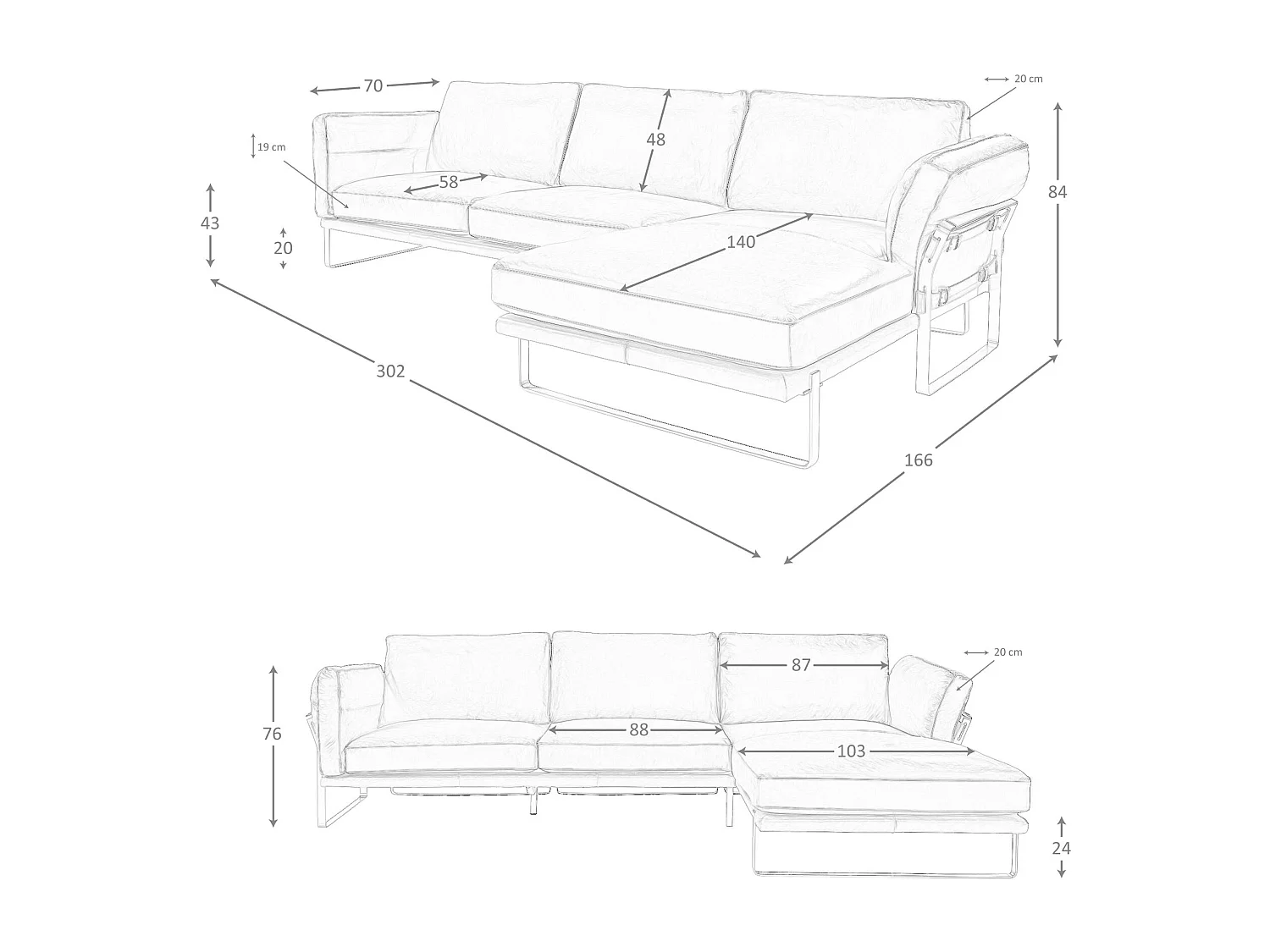 Canapé d'angle droite en cuir camel 6232 ANGEL CERDA