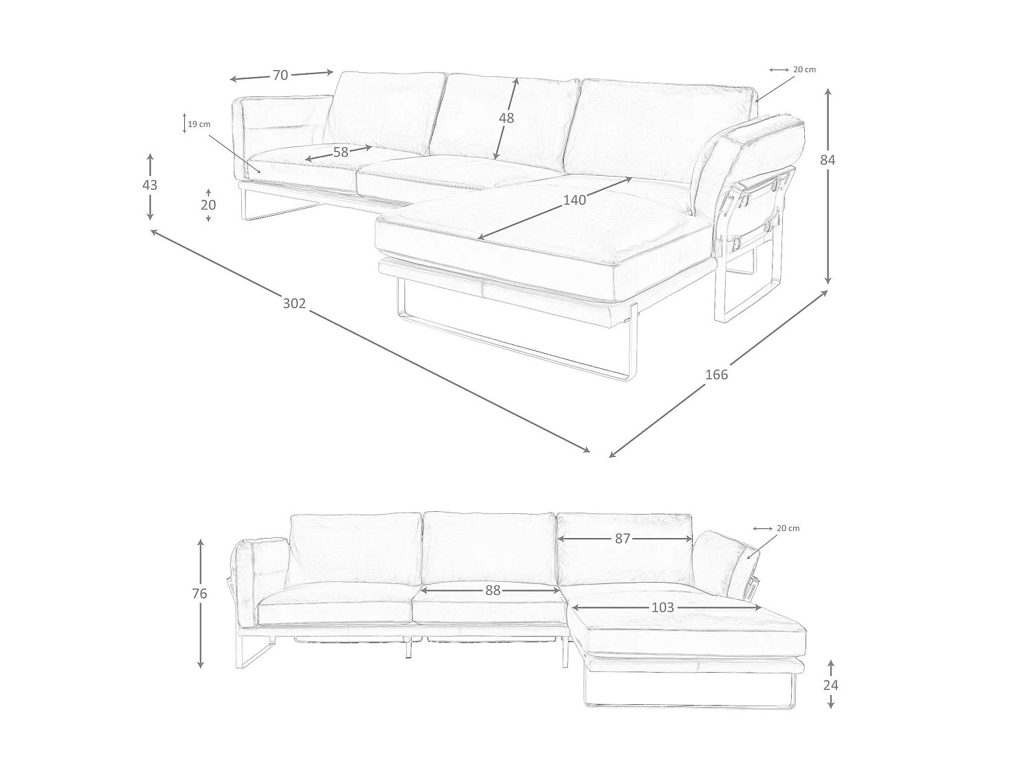 Rechter chaise longue bank in camelle leder 6232 ANGEL CERDA