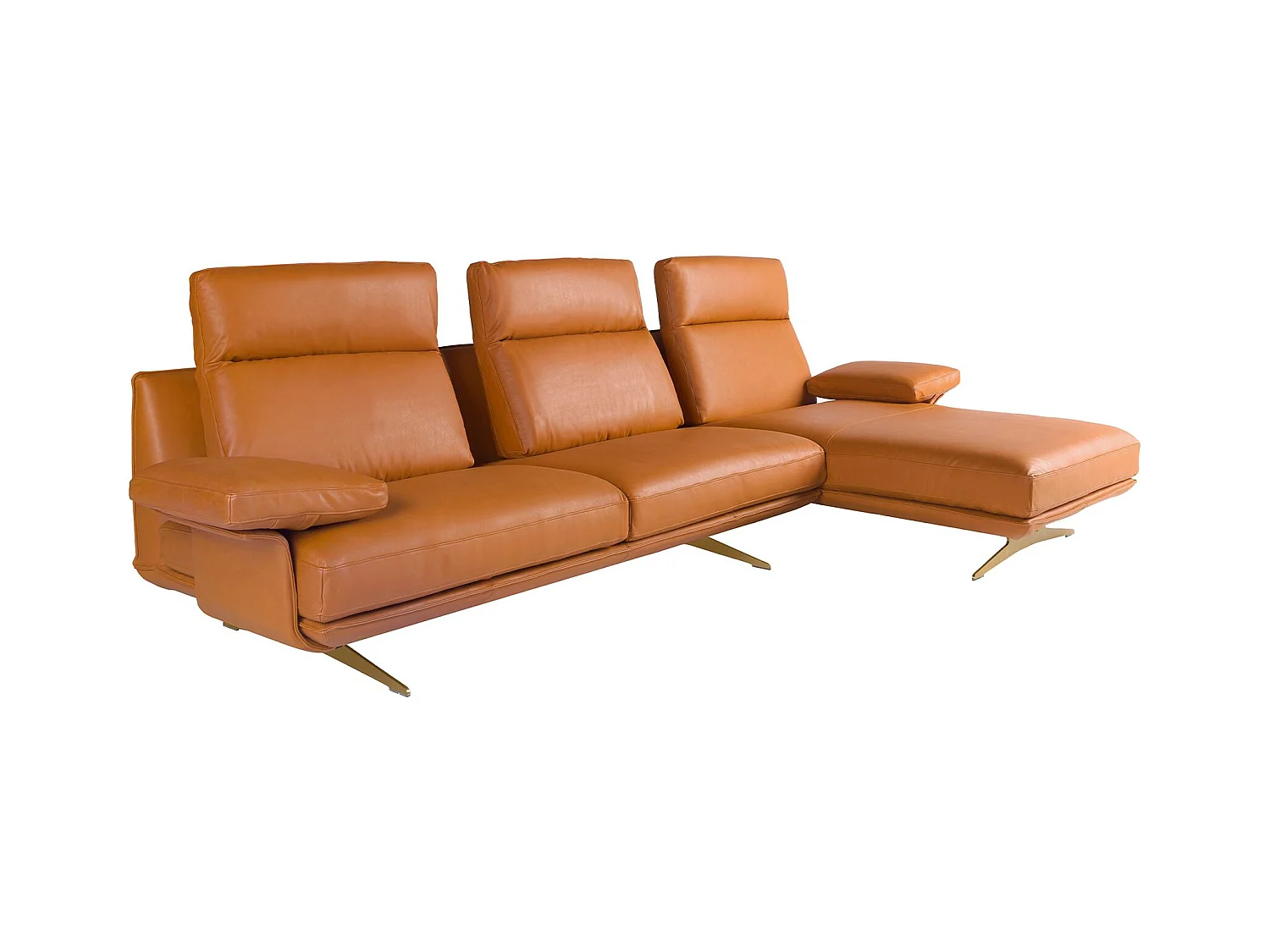 Divano chaise longue destro in pelle marrone terracotta