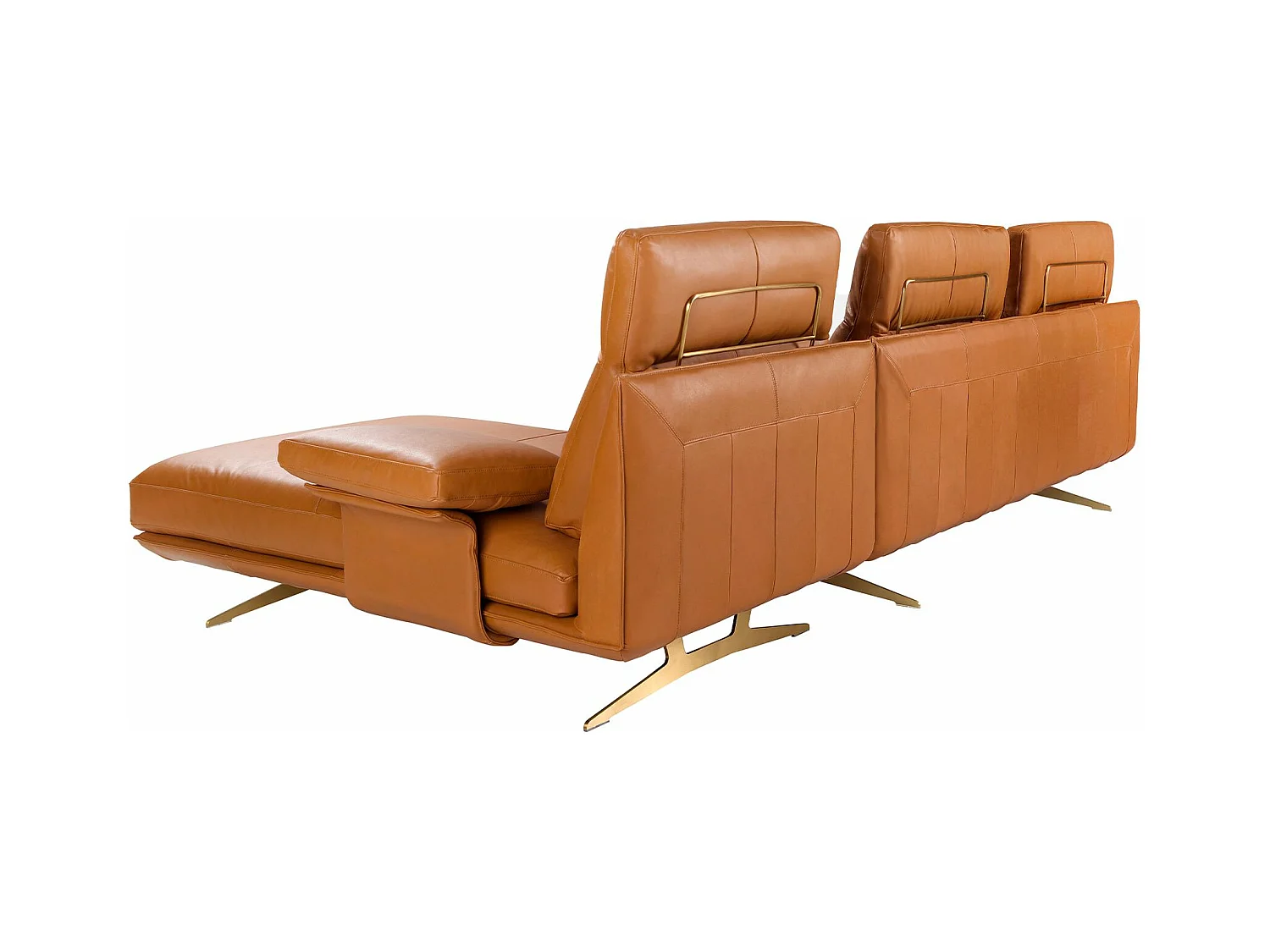 Rechter chaise longue bank in bruin terracotta leer
