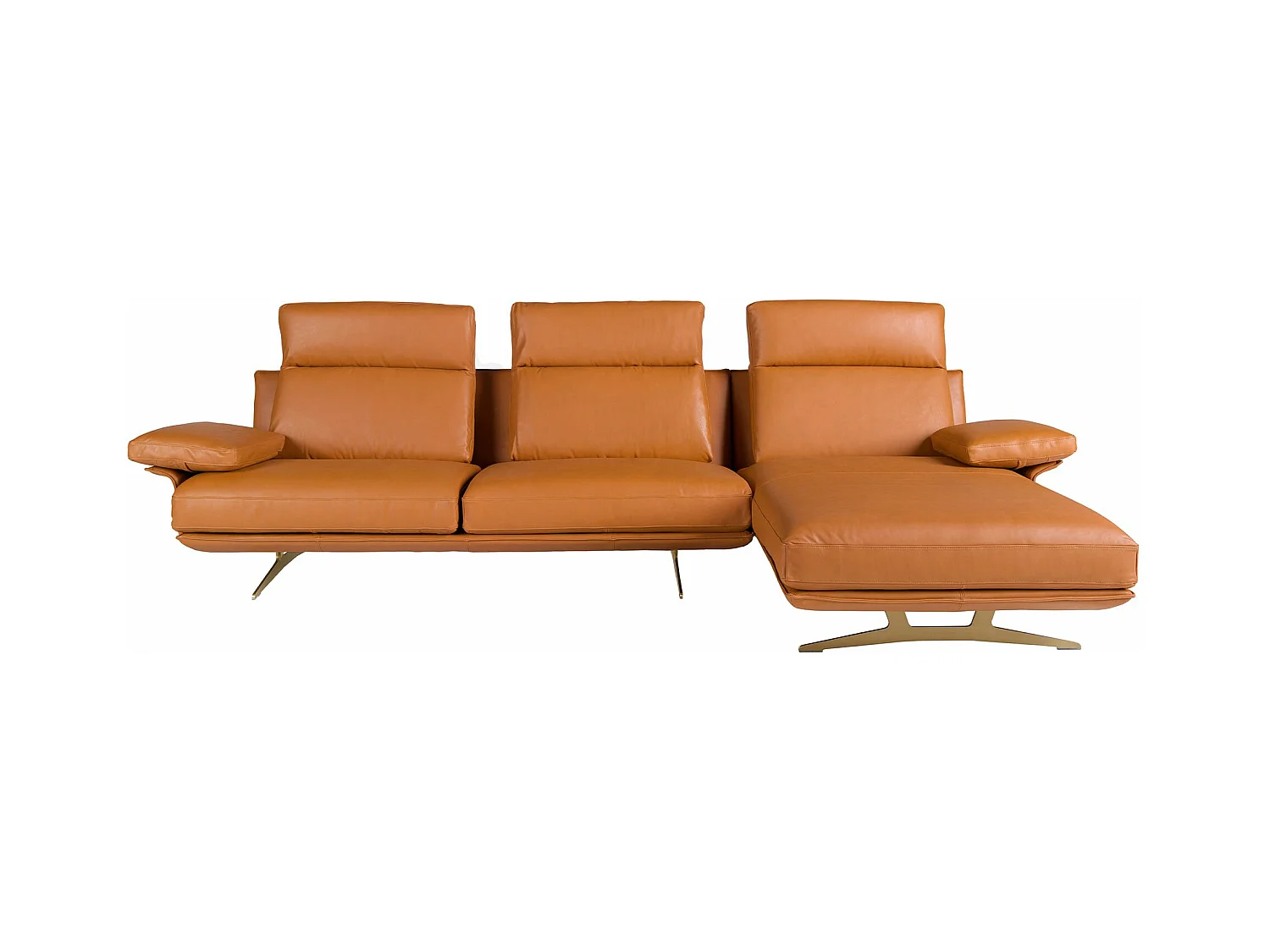 Rechter chaise longue bank in bruin terracotta leer