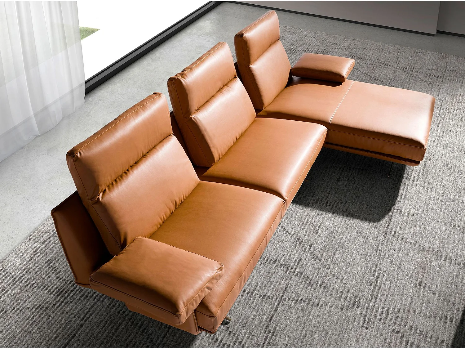 Sofá chaise longue direito em pele de terracota castanha 6227 ANGEL CERDA