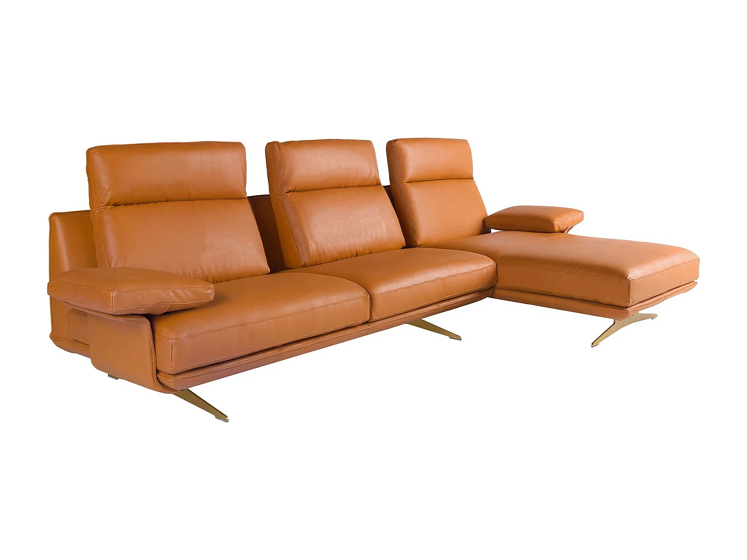 Sofá chaise longue direito em pele de terracota castanha 6227 ANGEL CERDA