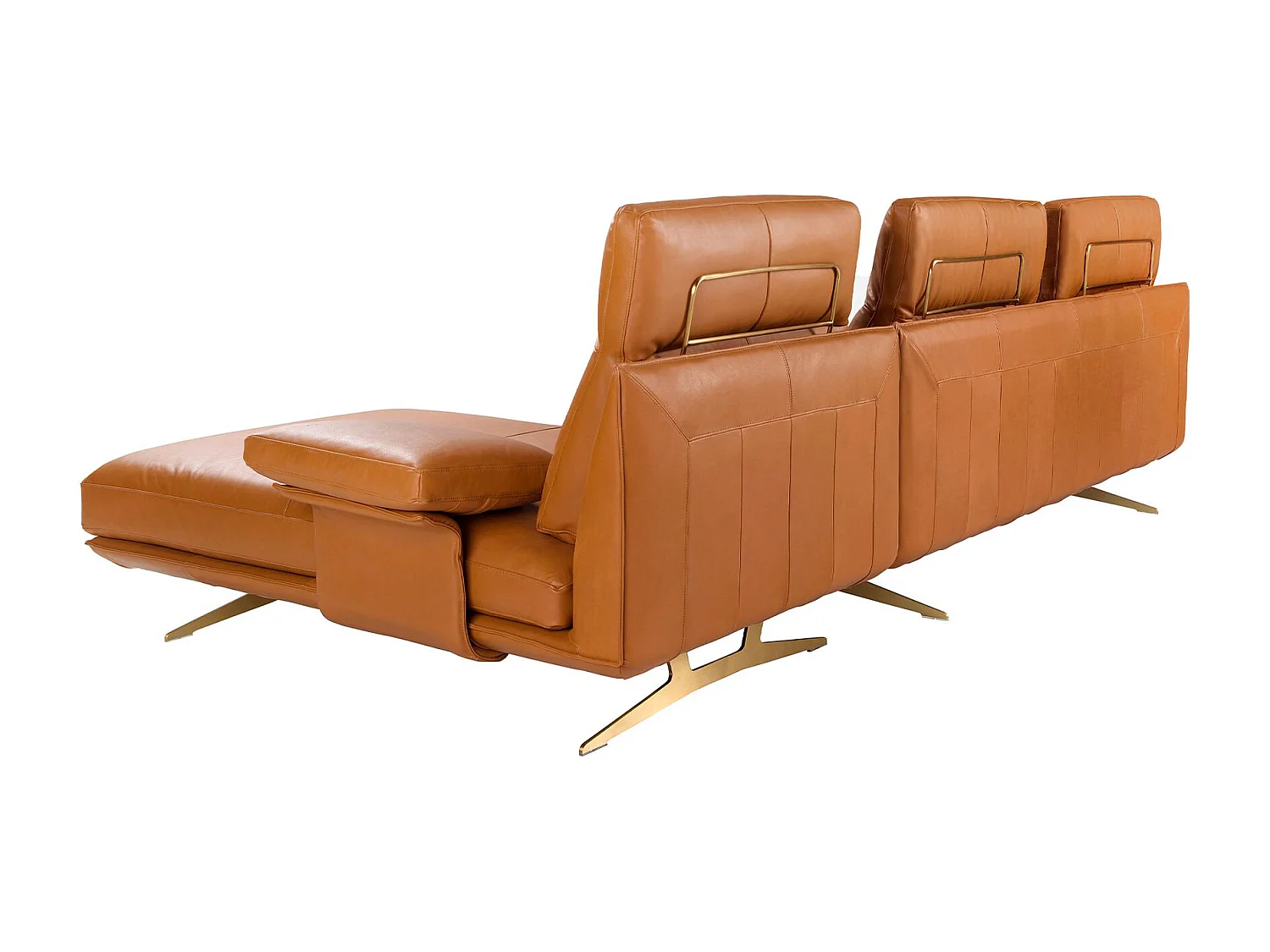 Sofá chaise longue direito em pele de terracota castanha 6227 ANGEL CERDA