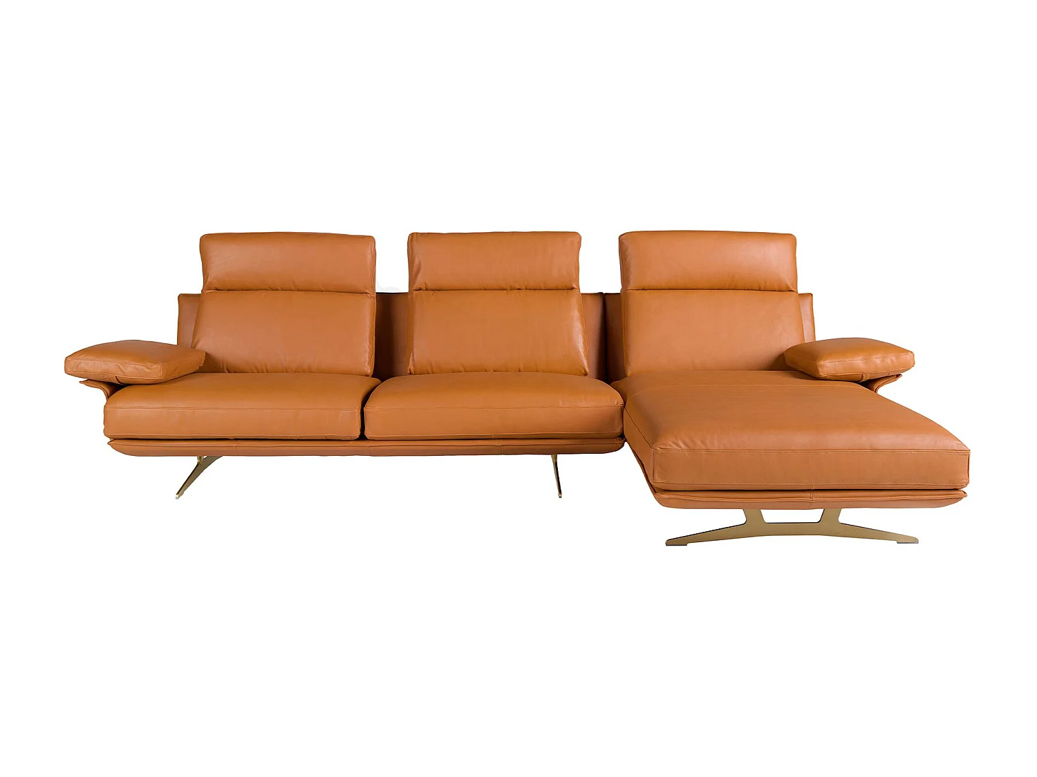 Sofá chaise longue direito em pele de terracota castanha 6227 ANGEL CERDA