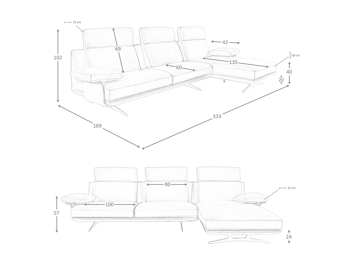 Sofá chaise longue direito em pele de terracota castanha 6227 ANGEL CERDA