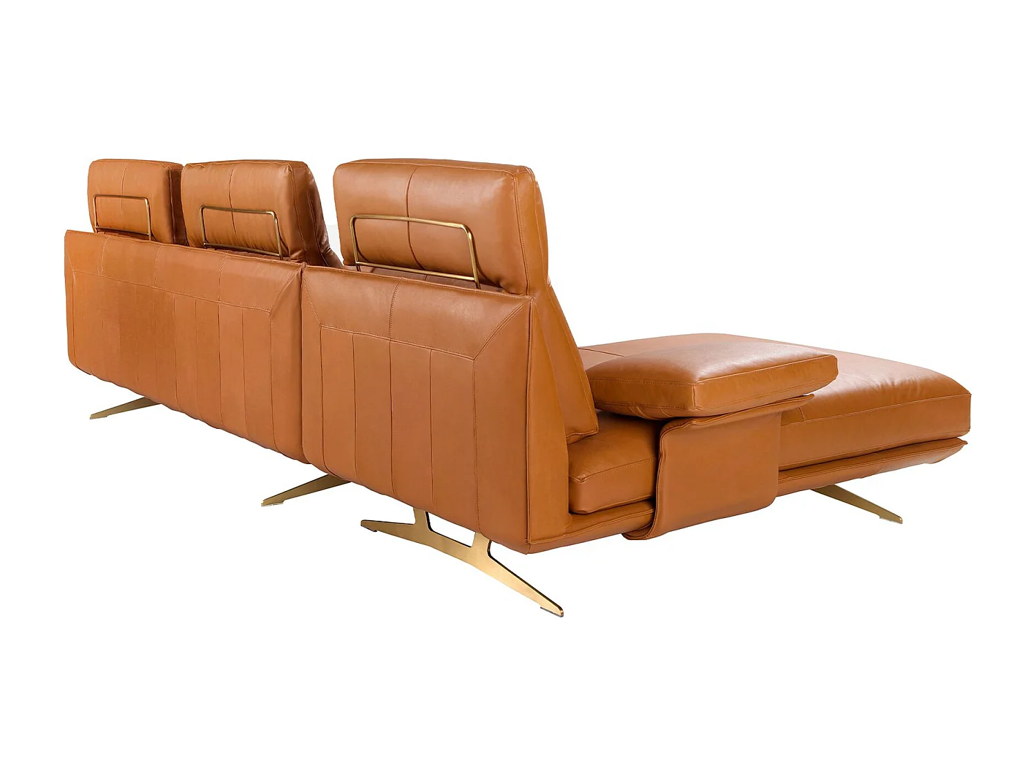 Divano chaise longue sinistro in pelle marrone terracotta