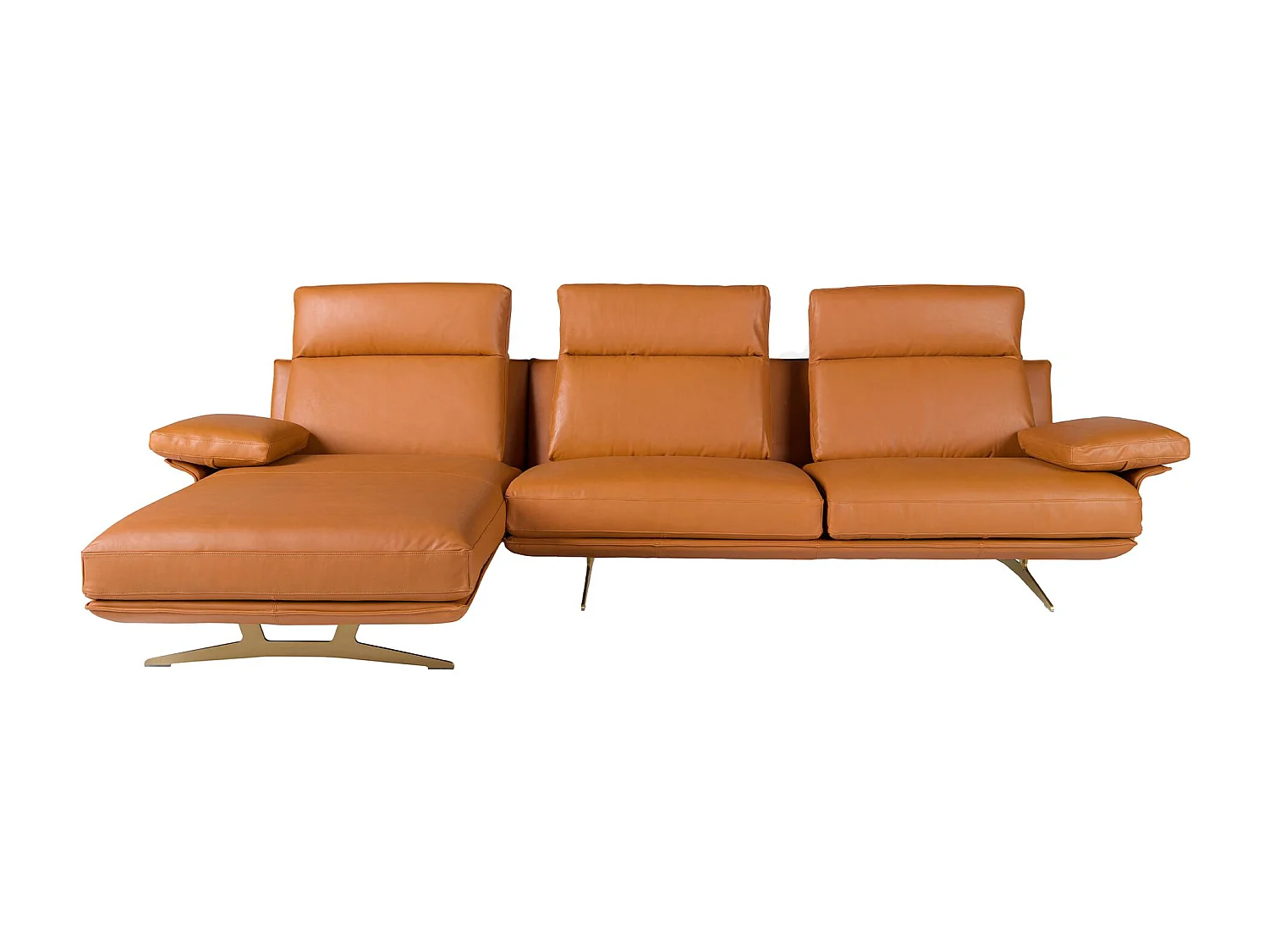 Divano chaise longue sinistro in pelle marrone terracotta