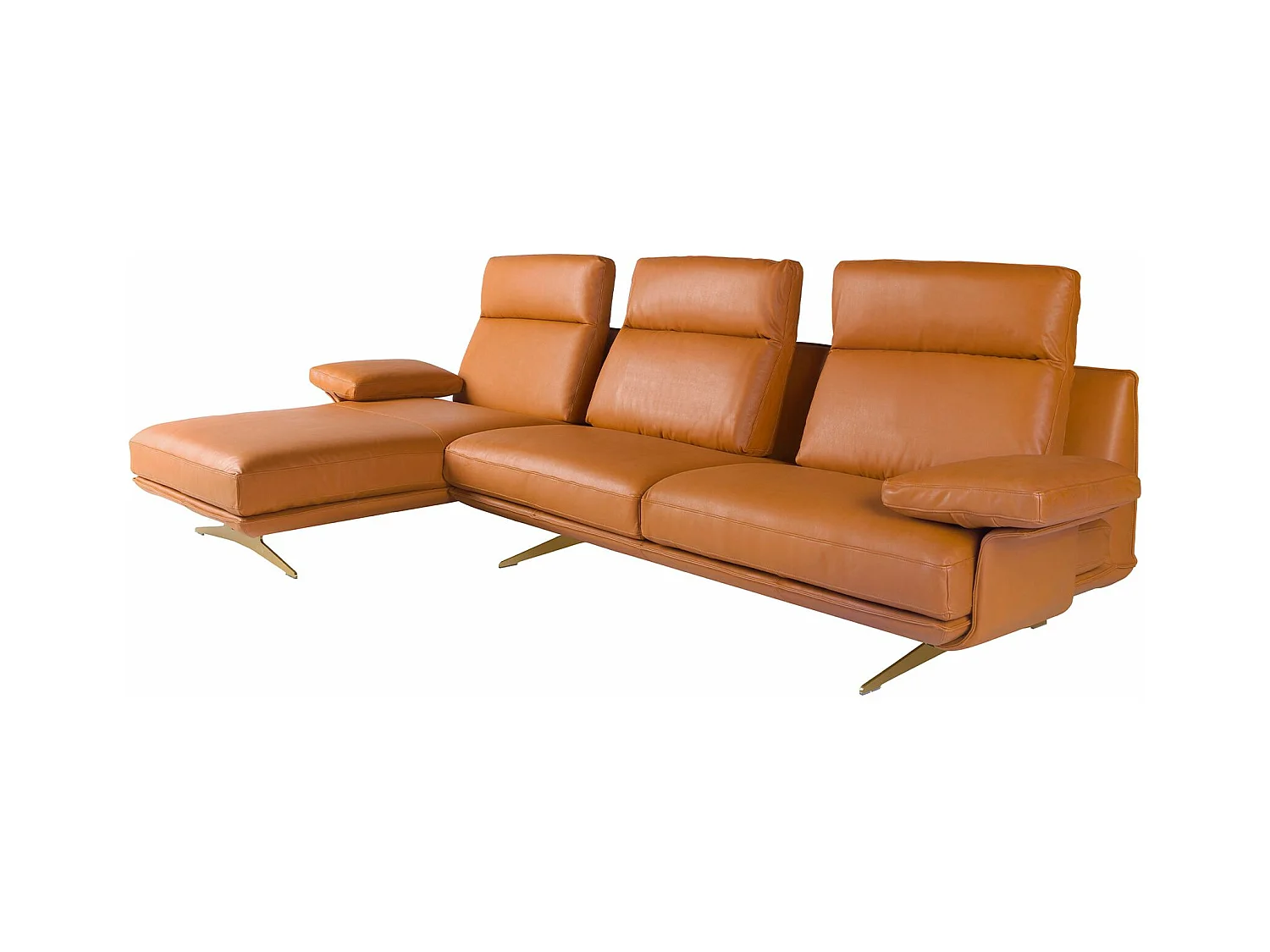 Divano chaise longue sinistro in pelle marrone terracotta