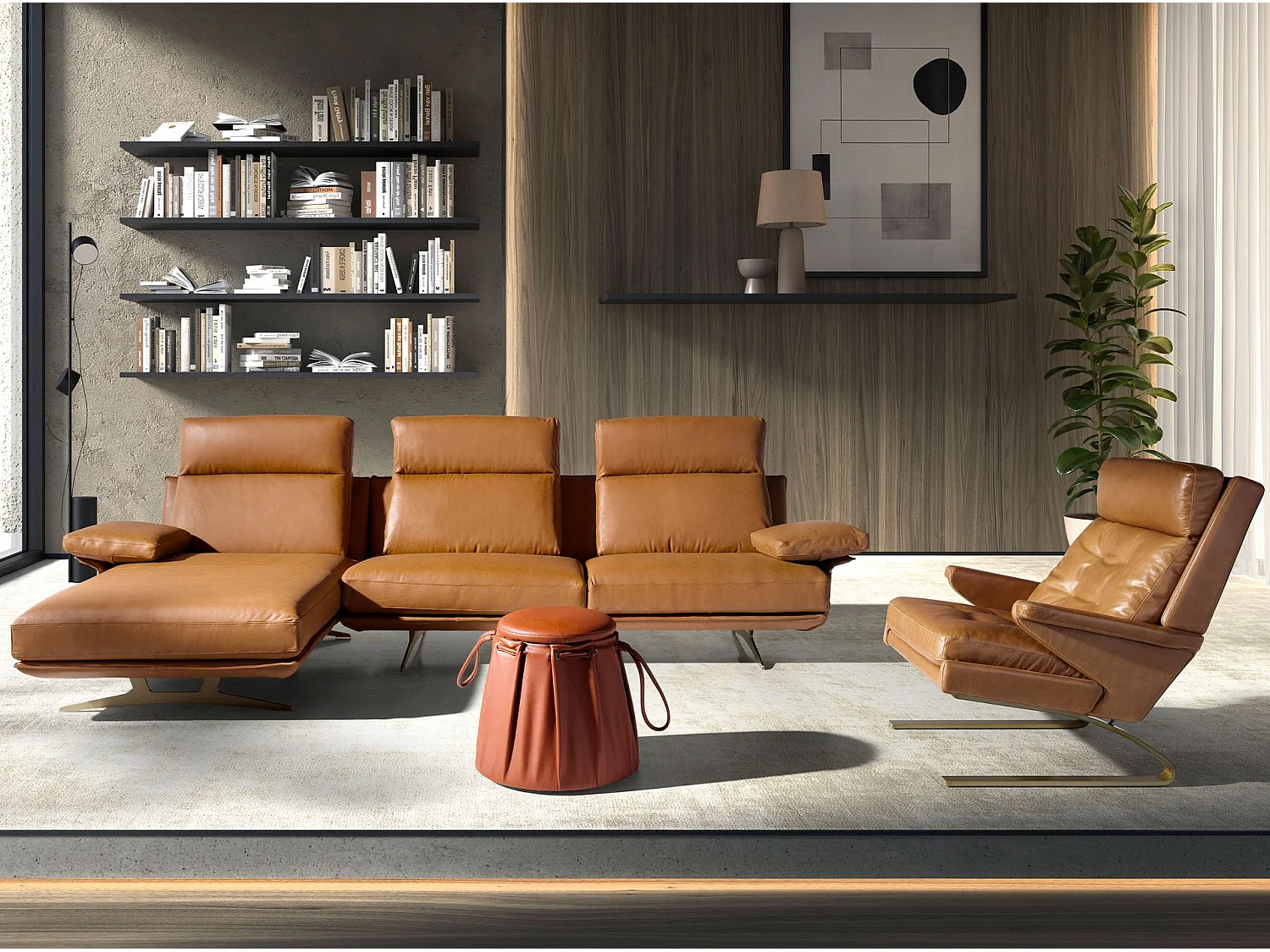 Canapé d'angle gauche en cuir terracotta marron 6226 ANGEL CERDA