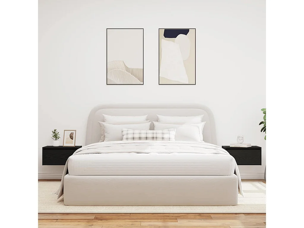 Mesitas de noche de pared con luces LED 2 unidades roble negro