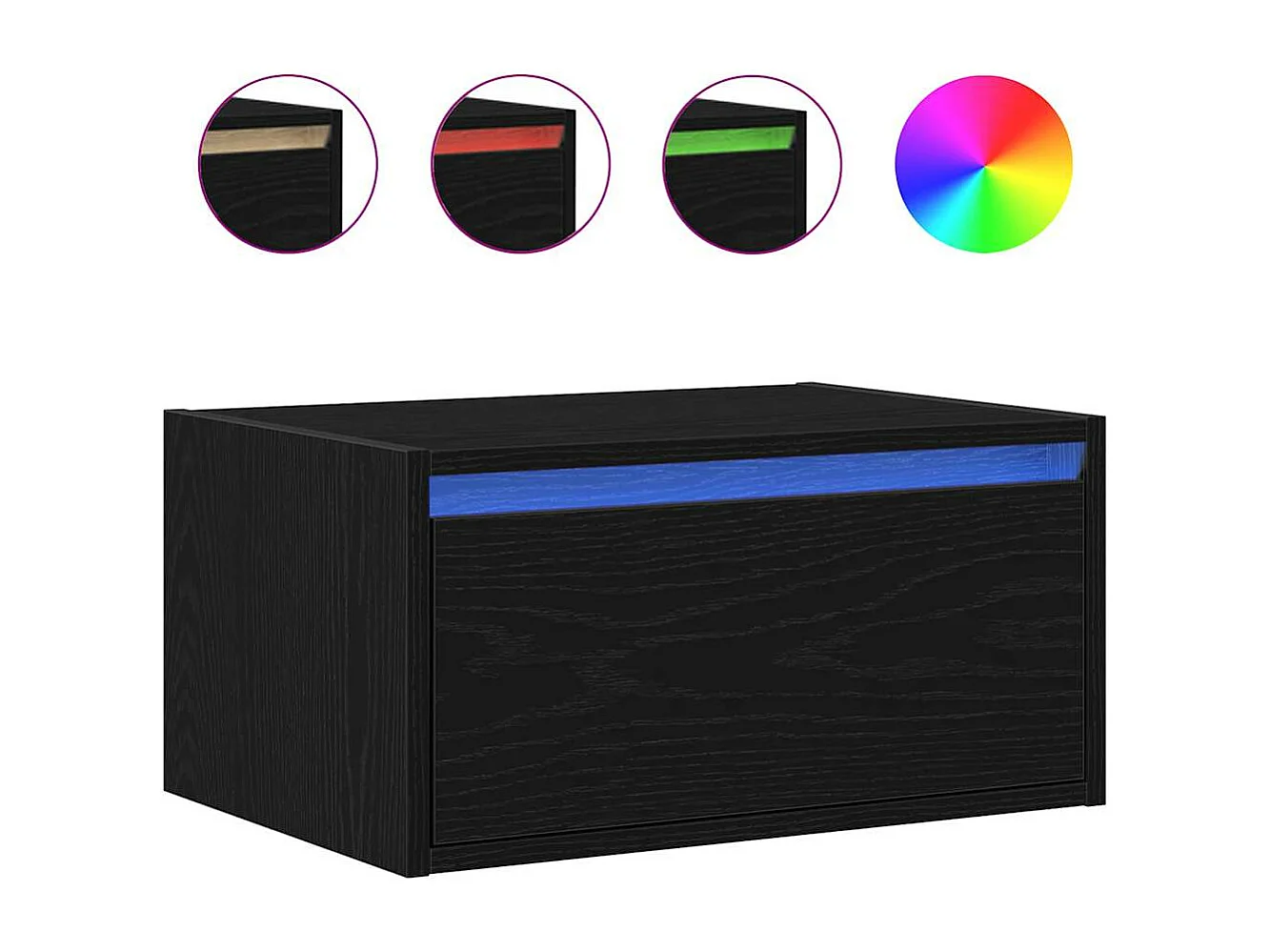 Mesitas de noche de pared con luces LED 2 unidades roble negro