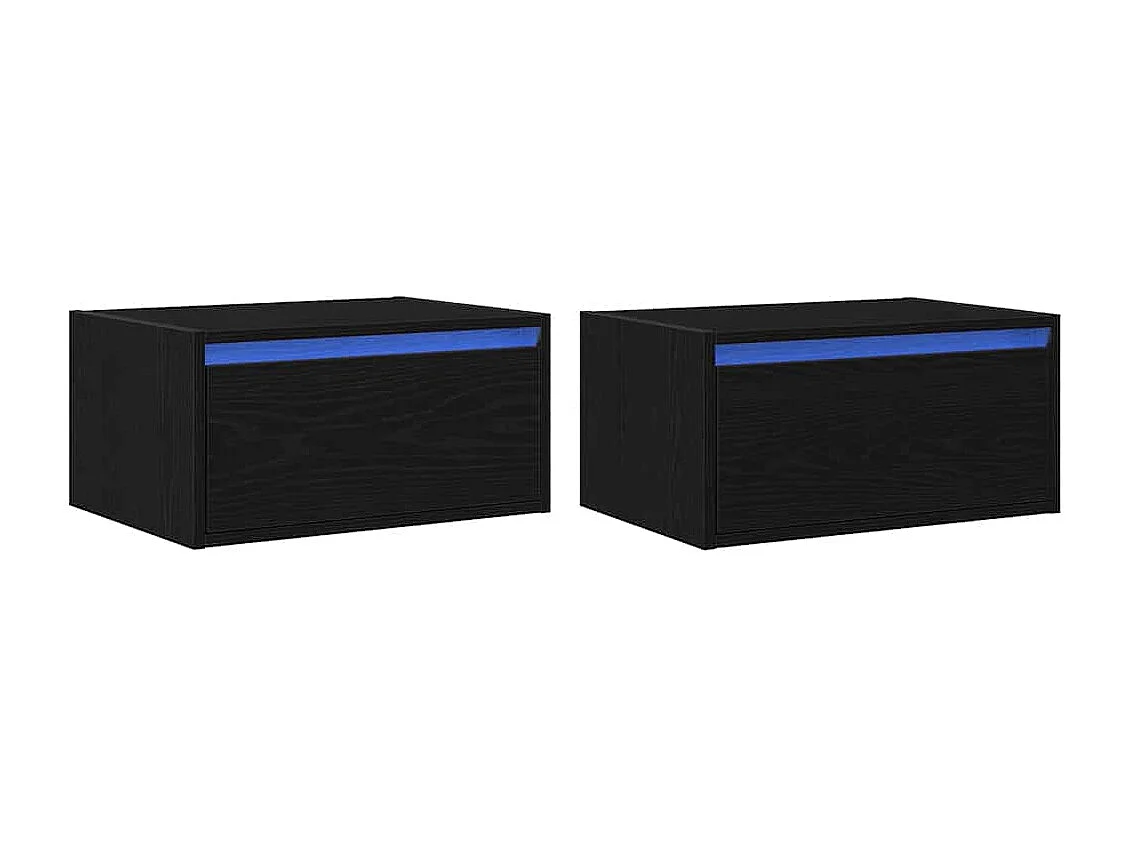 Tables de chevet murales avec lumières LED 2 pièces chêne noir