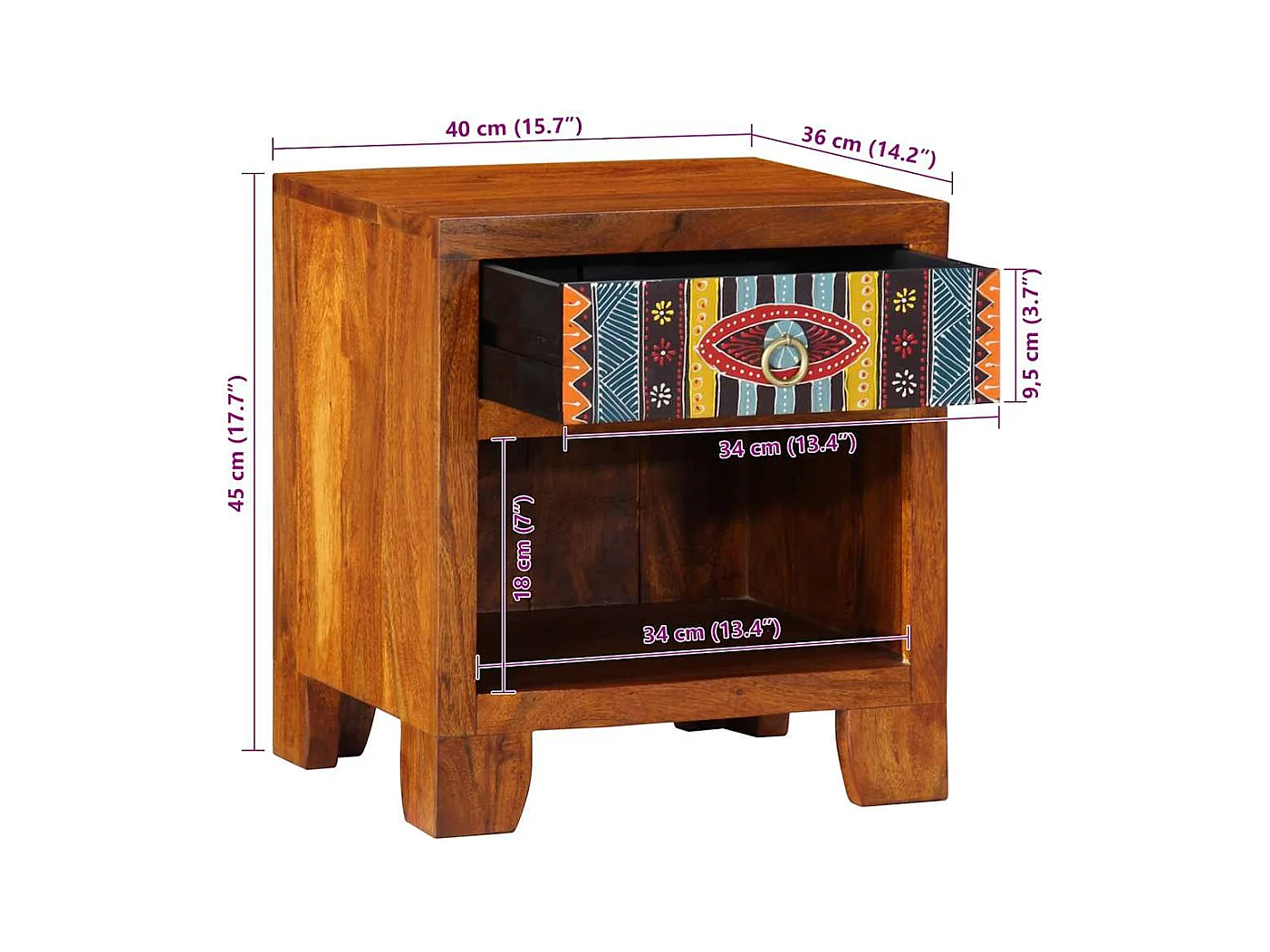 Table de chevet 2 pièces 40x35x45 cm bois d'acacia massif