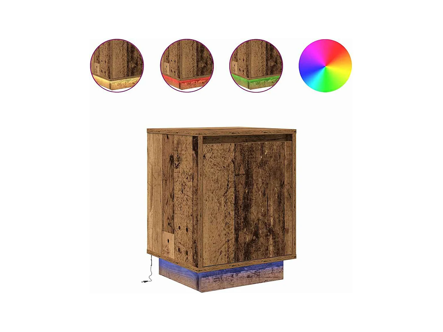 Tables de chevet avec lumières LED 2pièces vieux bois 38x34x50 cm