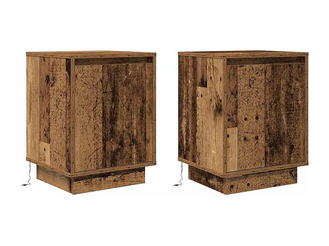Tables de chevet avec lumières LED 2pièces vieux bois 38x34x50 cm