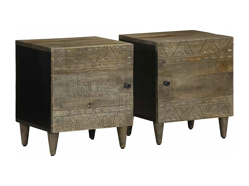 Tables chevet 2 pièces gris clair 40x33x46 cm bois manguier solide