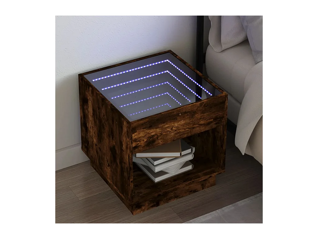 Mesita de noche con Infinity LED roble ahumado 50x50x50 cm