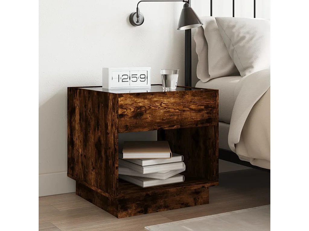 Mesa de cabeceira com LED Infinity 50x50x50 cm carvalho fumado