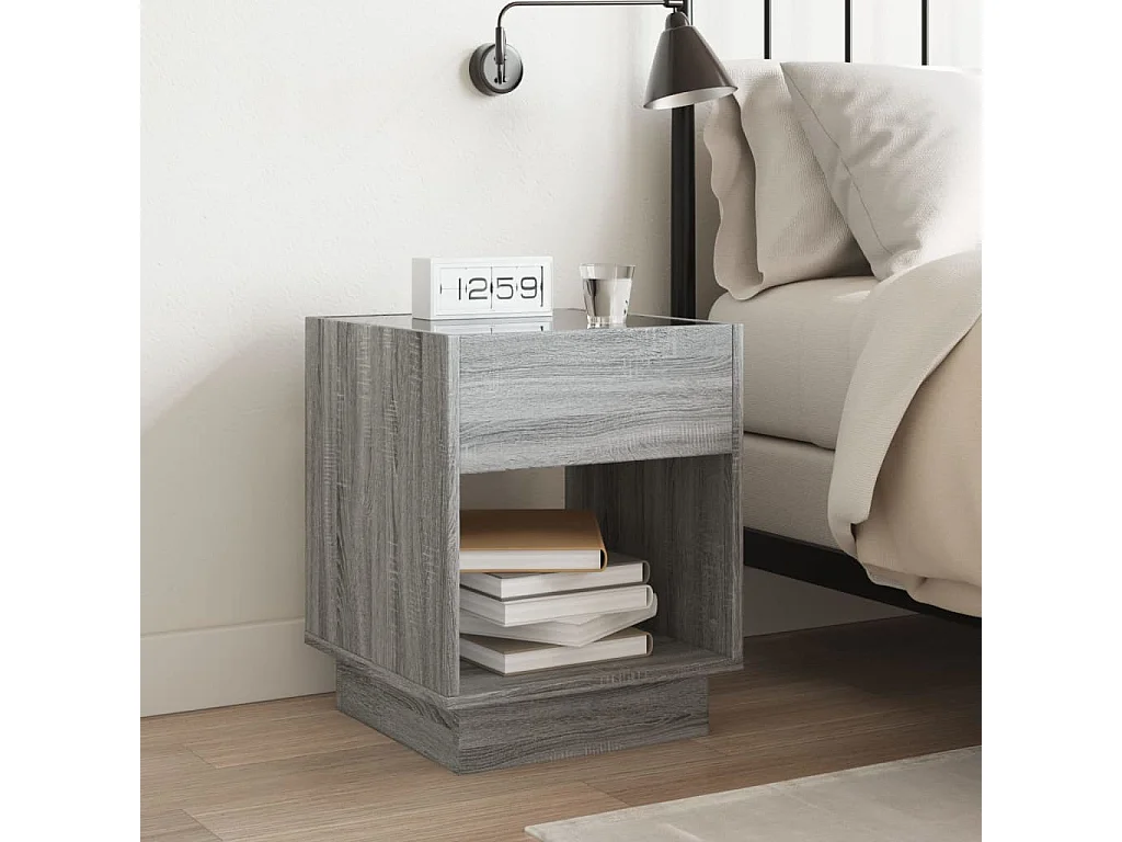 Table de chevet avec LED infini sonoma gris 40x40x50 cm