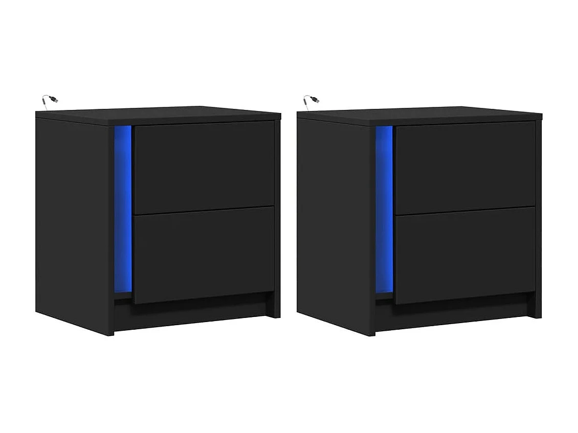 Mesitas de noche con luces LED 2 unidades madera ingeniería negra