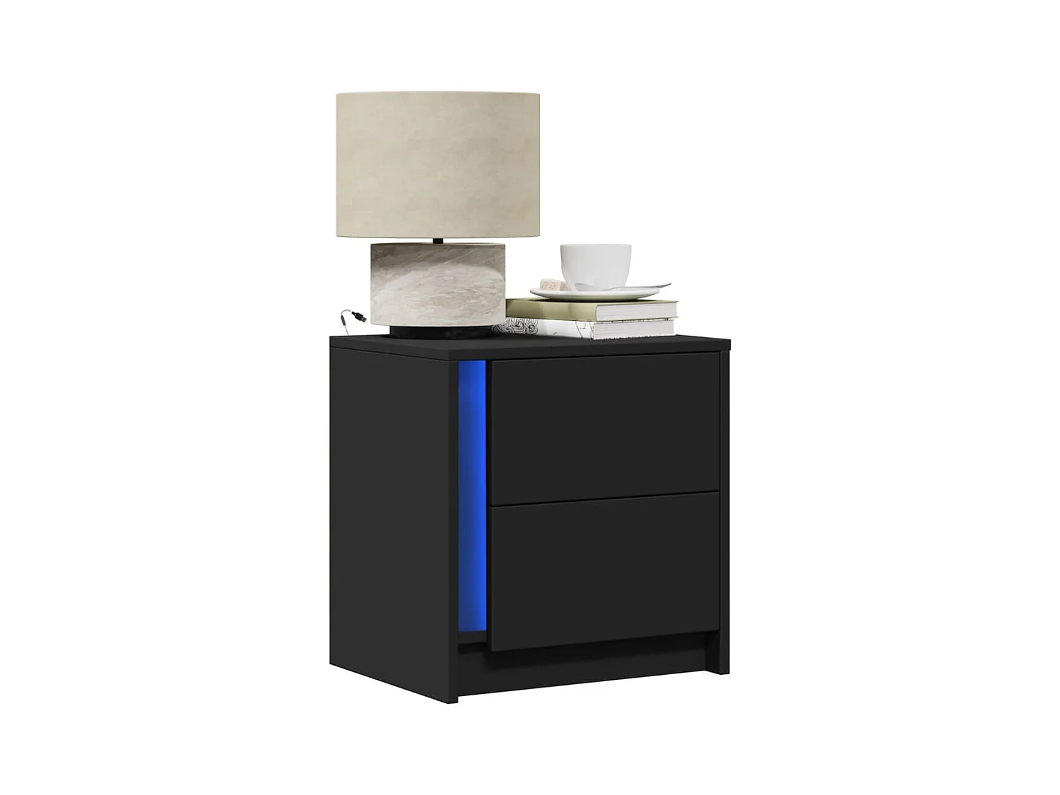 Tables de chevet et lumières LED 2 pièces noir bois d'ingénierie