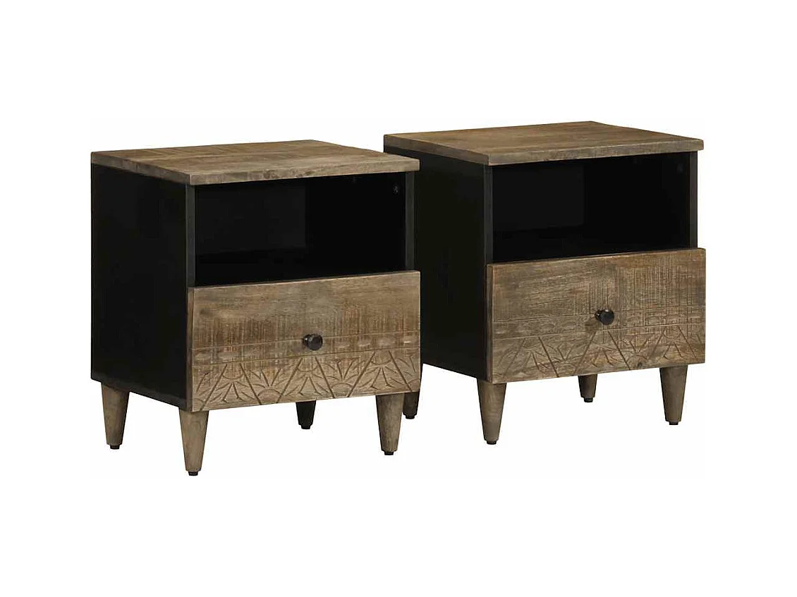 Tables chevet 2 pièces gris clair 40x33x46 cm bois manguier solide