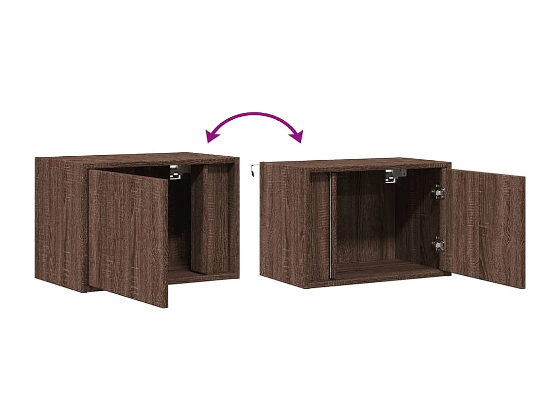 Table de chevet murale avec lumières LED chêne marron