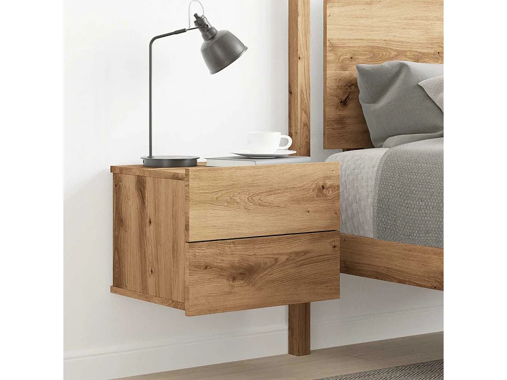 Mesita de noche de pared color roble artisan 40x32x30 cm