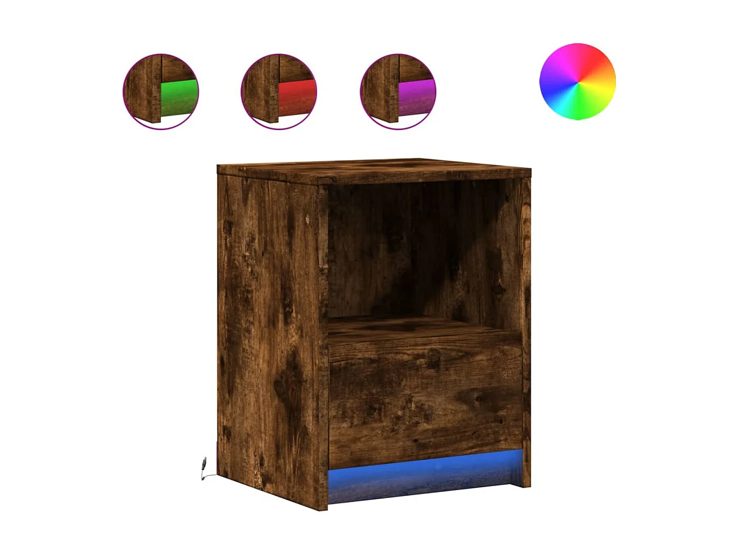 Mesita de noche con luces LED madera ingeniería roble ahumado