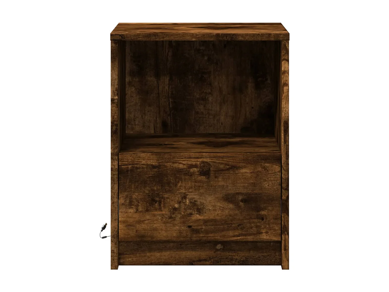 Table de chevet et lumières LED chêne fumé bois d'ingénierie