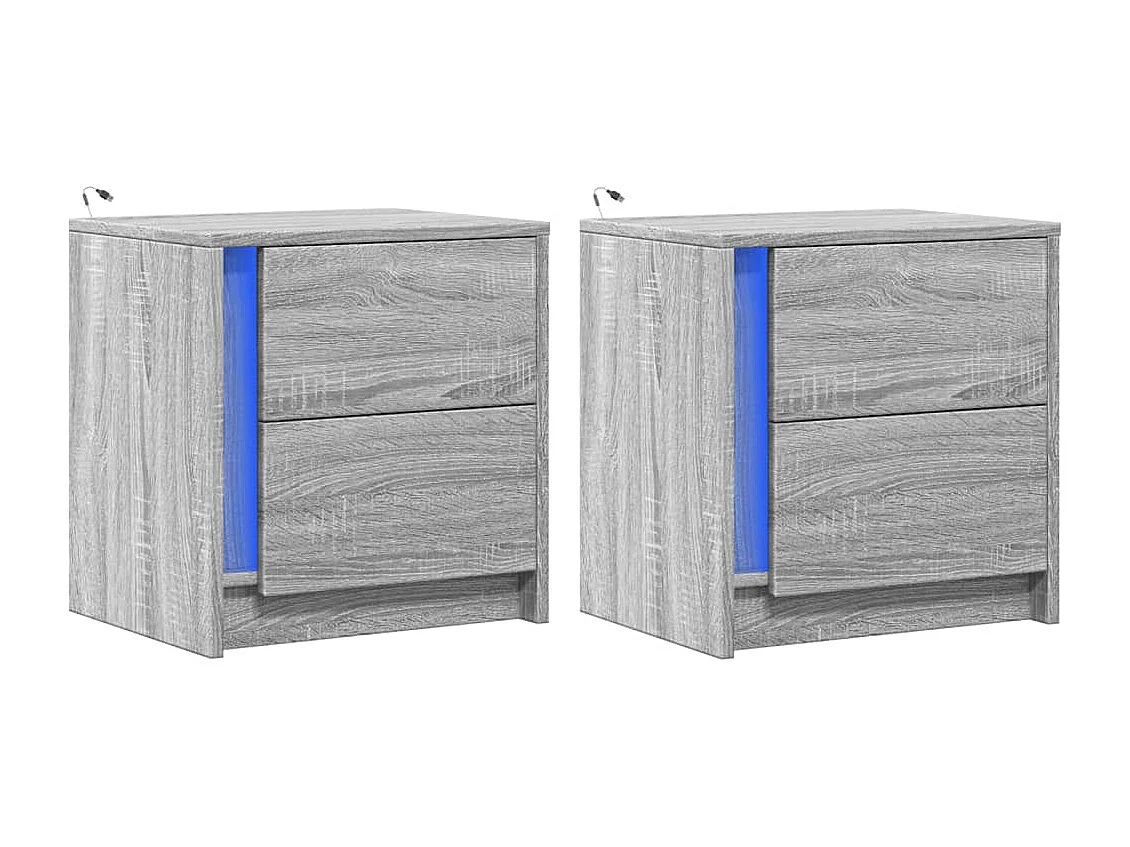 Nachtkastjes met LED-verlichting 2 st bewerkt hout grijs sonoma