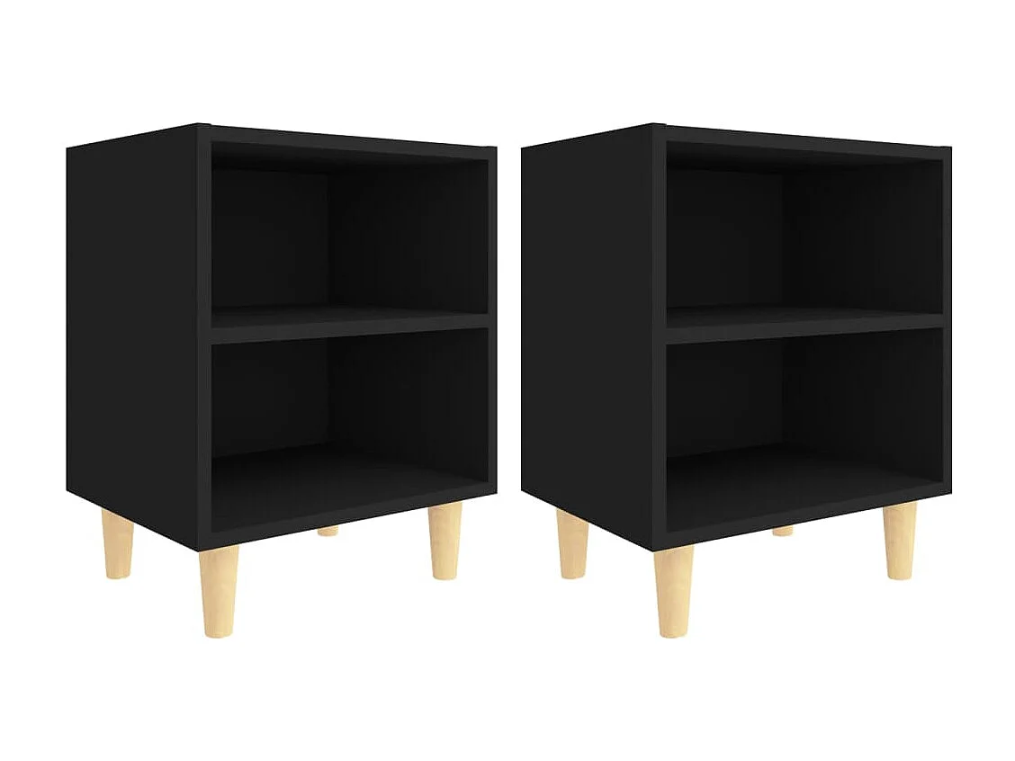 Tables de chevet avec pieds en bois 2 pièces Noir 40x30x50 cm