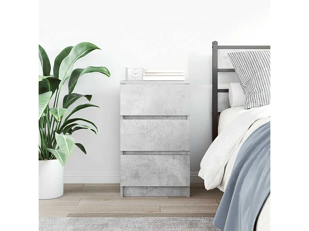 Table de chevet avec 3 tiroirs gris béton 39x35x65 cm