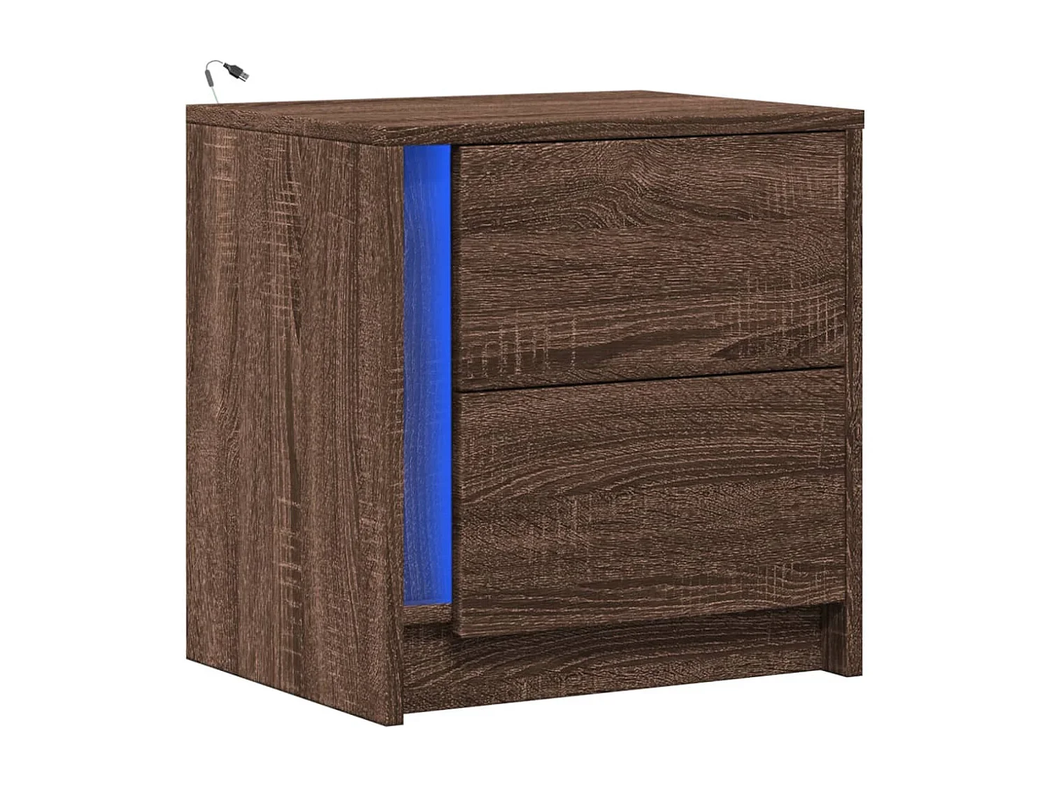 Table de chevet et lumières LED chêne marron bois ingénierie