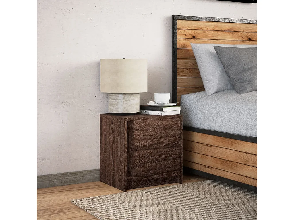 Table de chevet et lumières LED chêne marron bois ingénierie