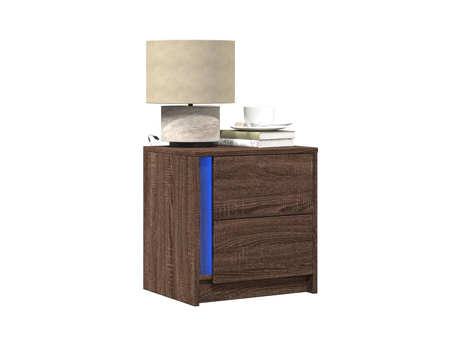 Table de chevet et lumières LED chêne marron bois ingénierie
