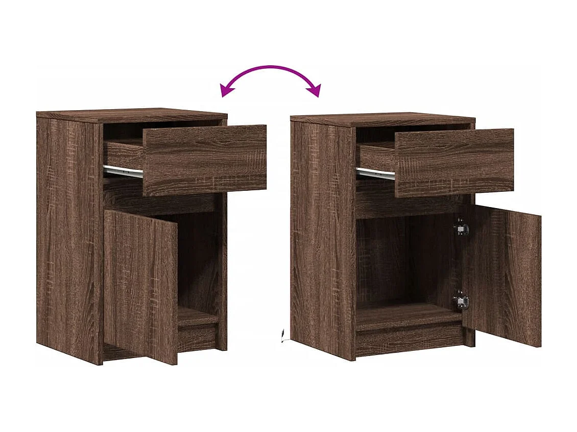 Table de chevet et lumières LED chêne marron bois ingénierie