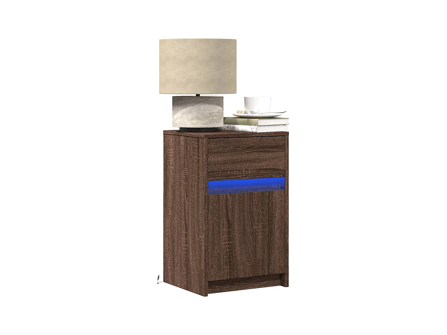Table de chevet et lumières LED chêne marron bois ingénierie